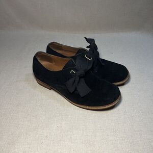 Kork-Ease Beryl Shoes Suede with Bow Black Flats Round Toe Loafer Women's 6.5M